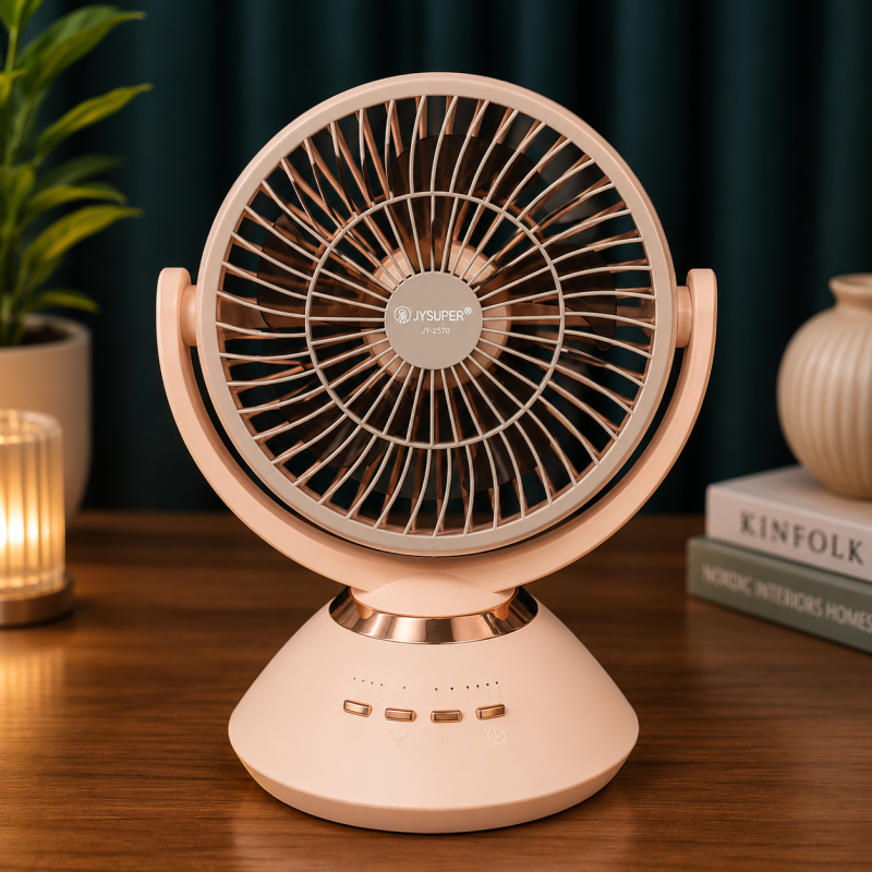 JY-SUPER 2570 AC-DC USB Table Fan with RGB Night Light