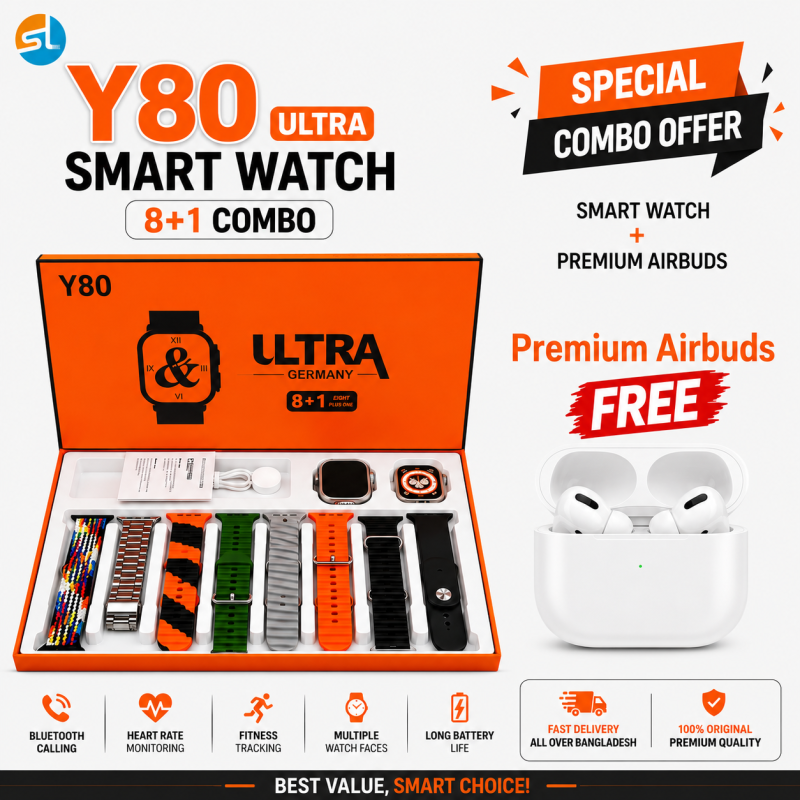 Y80 Ultra Smart Watch (8-1 Combo) + Premium Airbuds (Free)
