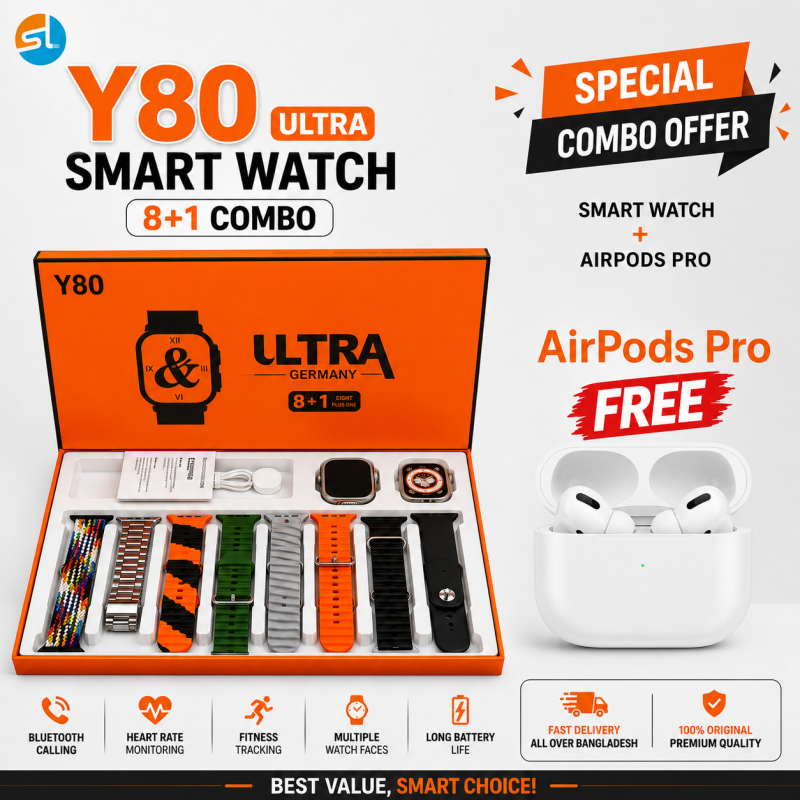 Y80 Ultra Smart Watch (8+1 Combo) +  AirPods Pro (Free)